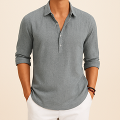 Christopher | Herren Klassisches Langen Ärmeln Henley Poloshirt in Grau