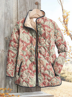 Damen Freizeit Steppjacke mit Vintage Blumenmuster in Mehrfarbig