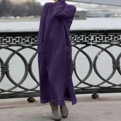 Yvonne® | Langes Wollbaumwollkleid in Lila