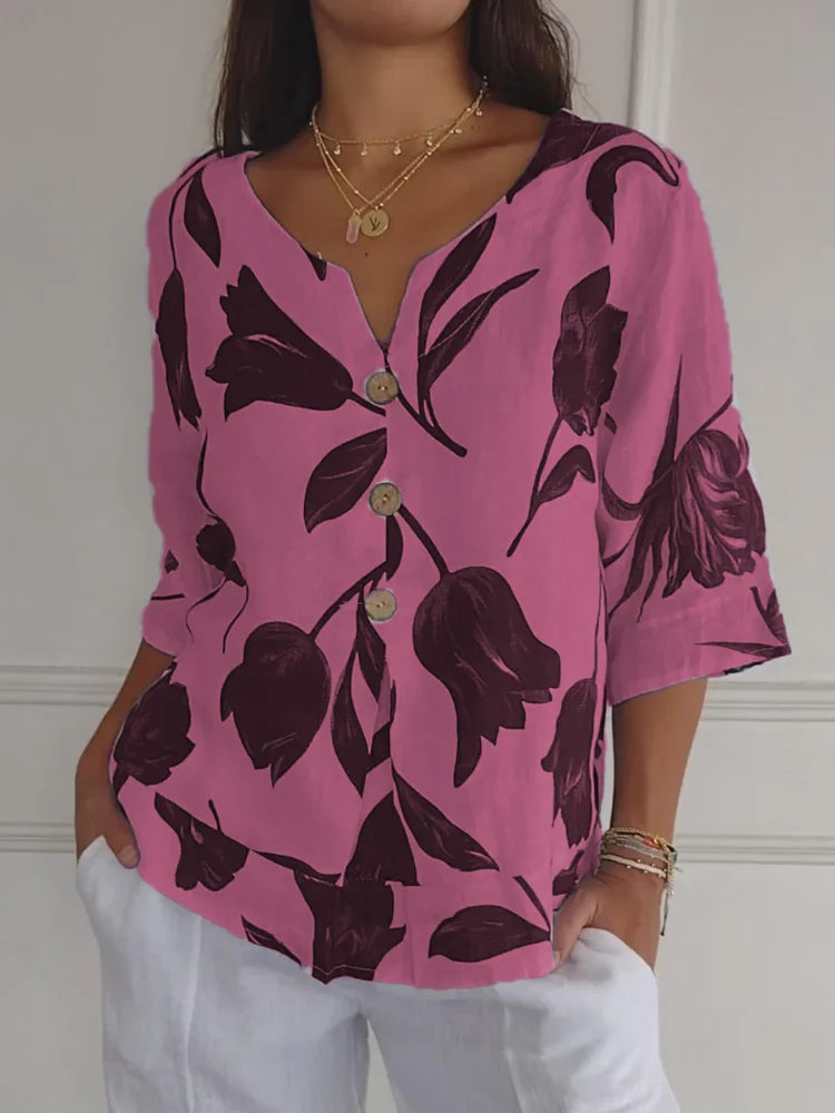 Damen Sommer Button Down Hemd | Blumen Bedrucken