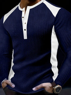 Kyran – Langärmliges Henley Hemd Mit Waffelmuster in Blau