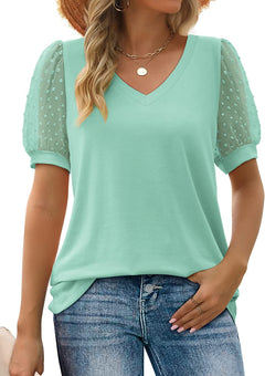 Pia®️™ | Elegante Bluse mit Puffärmeln in Türkis