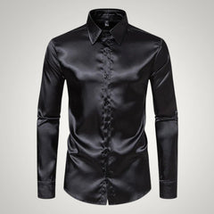 Tobias | Herren Festliches Satin Gerades Hemd in Schwarz