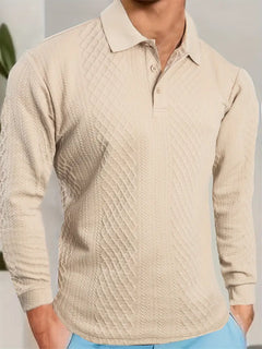Benoit – Lior Strukturiertes T-Hemd Mit Jacquard Kragen in Khaki