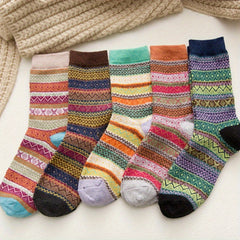 Emma | Vintage Socken in 5 Paar Mehrfarbige Streifen