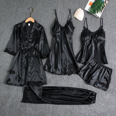 Carin | Hochwertiges Nachtwäsche-Set fünf Teile in Schwarz