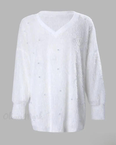 Flauschiger Pullover mit V-Ausschnitt für Frauen