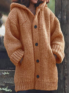 Lange Damen-Strickjacke mit Kapuze | Warme in Orange