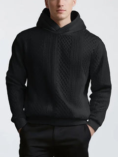 Karah - Langärmeliger Strick Kapuzenpullover in Schwarz