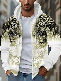 Murillo – Lässige Langarm Kapuzenpullover Jacke Mit Tigerprint in Gelb