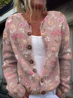 Mathilda - Luxuriöser Strickjacke mit Blumenmuster in Rosa Blumen