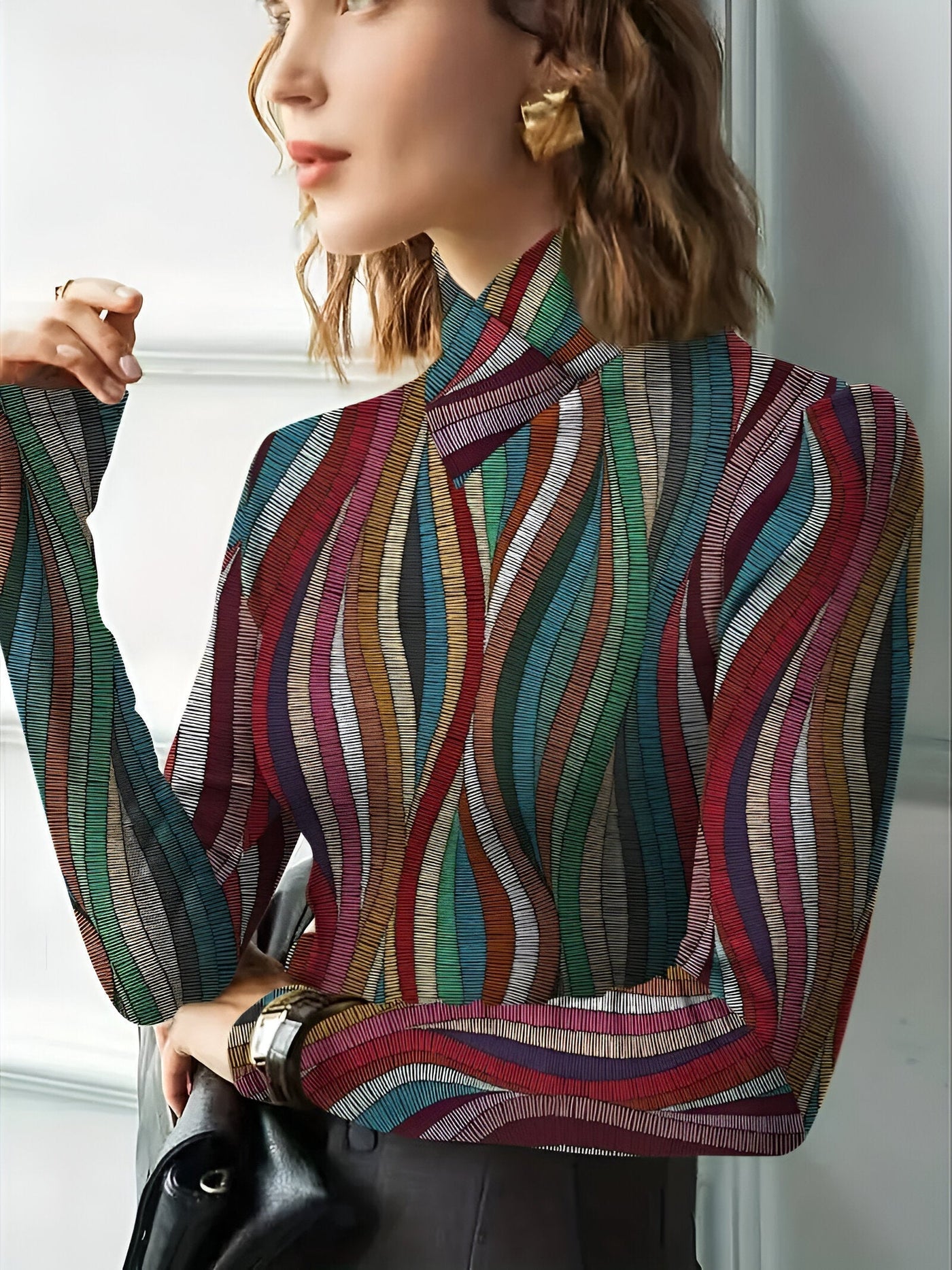 Bellis | Stylisches und bequemes, farbenfroh gestreiftes Langarm-Turtleneck