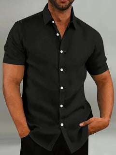 Earl - Vintage-Kurzarmhemd mit Knopfleiste in Schwarz