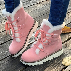 Winterschuhe Damen | Mit Schnürung Und Plateausohle Stiefel in Rosa