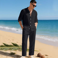 Fabian | Herren Leinen Zweiteiler Hemd und Hose Set in Schwarz