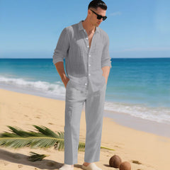 Fabian | Herren Leinen Zweiteiler Hemd und Hose Set in Grau