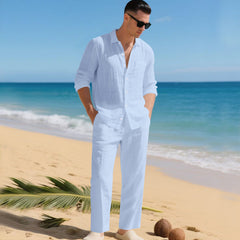 Fabian | Herren Leinen Zweiteiler Hemd und Hose Set in Blau