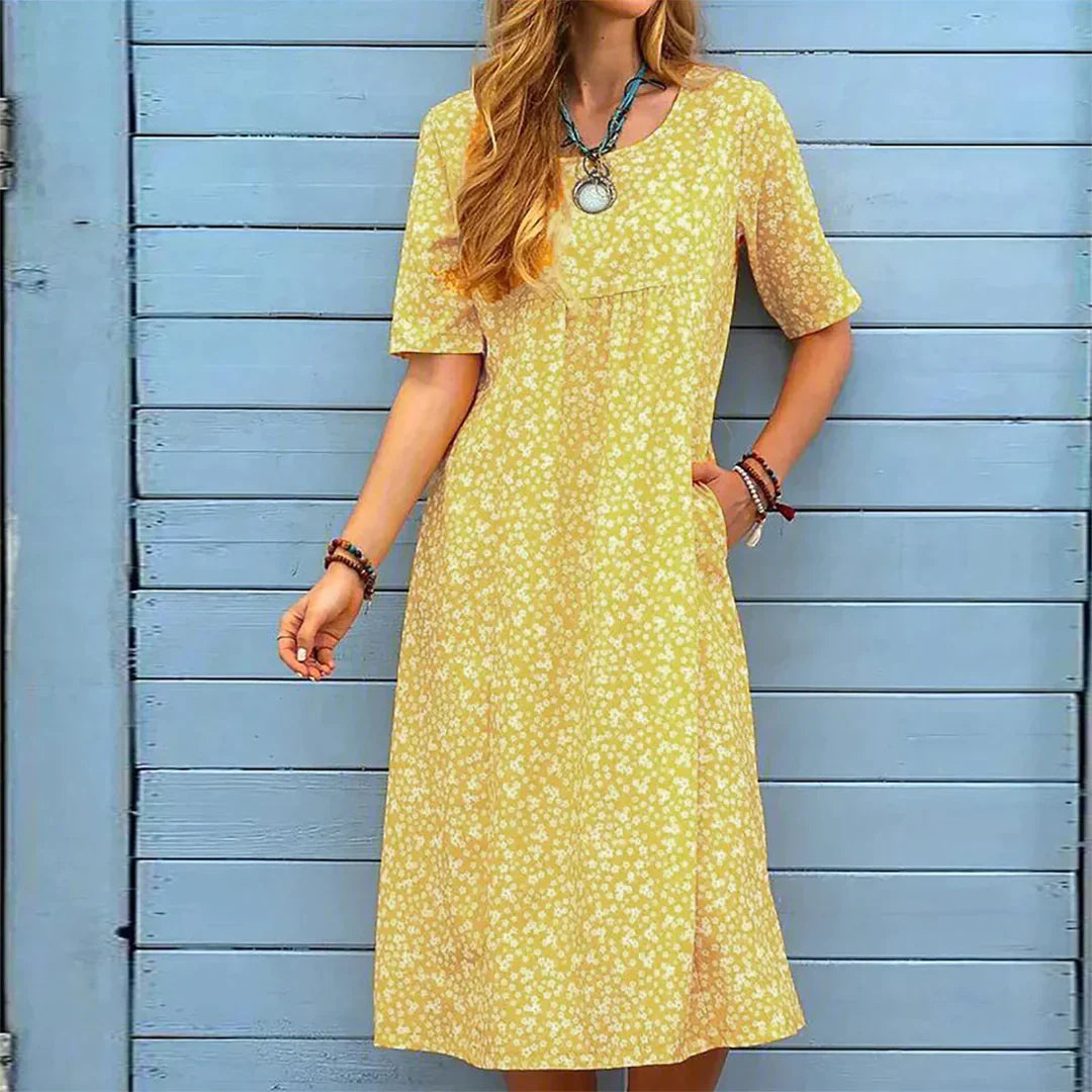 Jehaia - Lässiges Kleid mit Rundhalsausschnitt und Blumenmuster