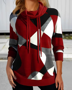 Damen Kapuzenpullover mit geometrischem Drucken | Lange Ärmel in Rot