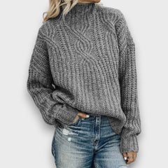 Alina – Retro Rollkragenpullover mit Zopfmuster in Grau