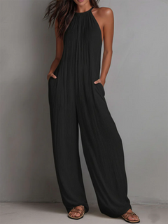 Rosira - Strukturierter Leinen-Jumpsuit in Schwarz