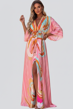 Federica | Damen Bedrucktes Sommerkleid mit Fledermausärmeln in Rosa