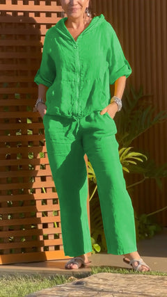 Florina - Set aus Hoodie mit Reißverschluss und Hose in Grün
