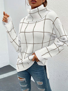 Rollkragenpullover mit Karomuster Pullover mit gestricktem Oberteil in Weiß