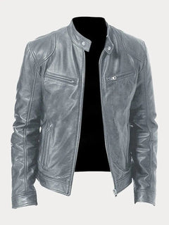 Felix | Herren Schmale Bikerjacke Kunstleder in Grau