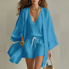 Felizitas | Damen V-Ausschnitt 3-teiliges Set in Blau