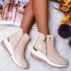 Stiefelette Damen Keilabsatz | Rutschfest Warm Gefüttert in Beige