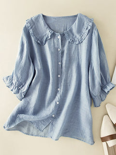 Fenja | Romantische Bubikragen Bluse in Blau