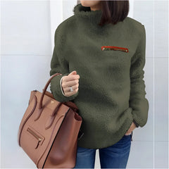Fleece-Rollkragenpullover - Loreen in Armee grün