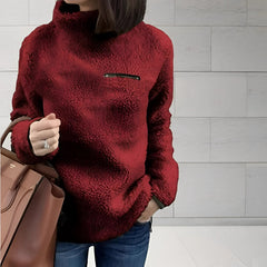 Fleece-Rollkragenpullover - Loreen in Dunkelrot