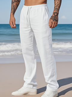 Herren Straight Fit Sommerhose mit Kordelzug in Weiß