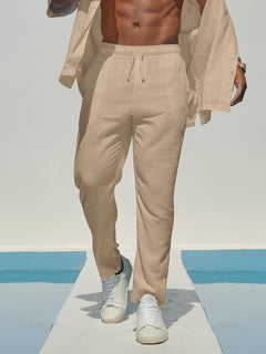 Herren Straight Fit Sommerhose mit Kordelzug in Khaki