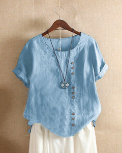 Ramona - Damen Kurzarm-Bluse in Himmelblau
