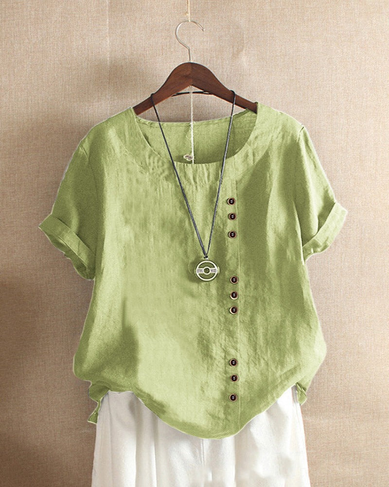 Zayla - Unifarbenes Kurzarm-Bluse mit Rundhalsausschnitt