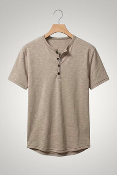 Frank | Herren Casual Kurzärmliges Henley Shirt in Khaki