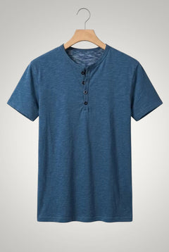 Frank | Herren Casual Kurzärmliges Henley Shirt in Blau