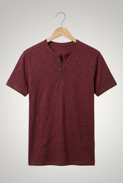 Frank | Herren Casual Kurzärmliges Henley Shirt in Bordeaux