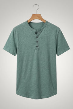 Frank | Herren Casual Kurzärmliges Henley Shirt in Grün