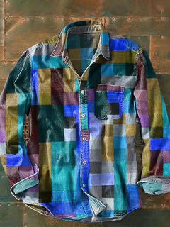 Franz | Herren Langarm Patchwork Hemd in Blau