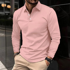 Frederik | Herren Langarm-Poloshirt in Hellrosa
