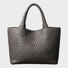 Zandra | Damen Hochwertige Geflochtene Leder Schultertasche in Grau