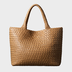 Zandra | Damen Hochwertige Geflochtene Leder Schultertasche in Beige