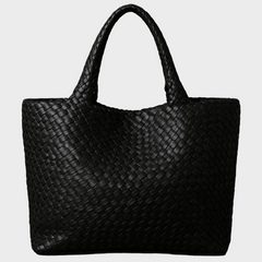 Zandra | Damen Hochwertige Geflochtene Leder Schultertasche in Schwarz
