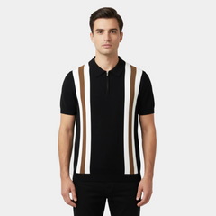 Raphael | Weiter Kragen Regular-Fit Poloshirt in Schwarz