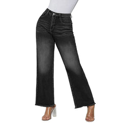 Frida | Weite Knöchellange High-Waist Jeans in Schwarz