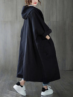 Frieda | Langer Kapuzen-Trenchcoat in Oversized-Passform in Schwarz